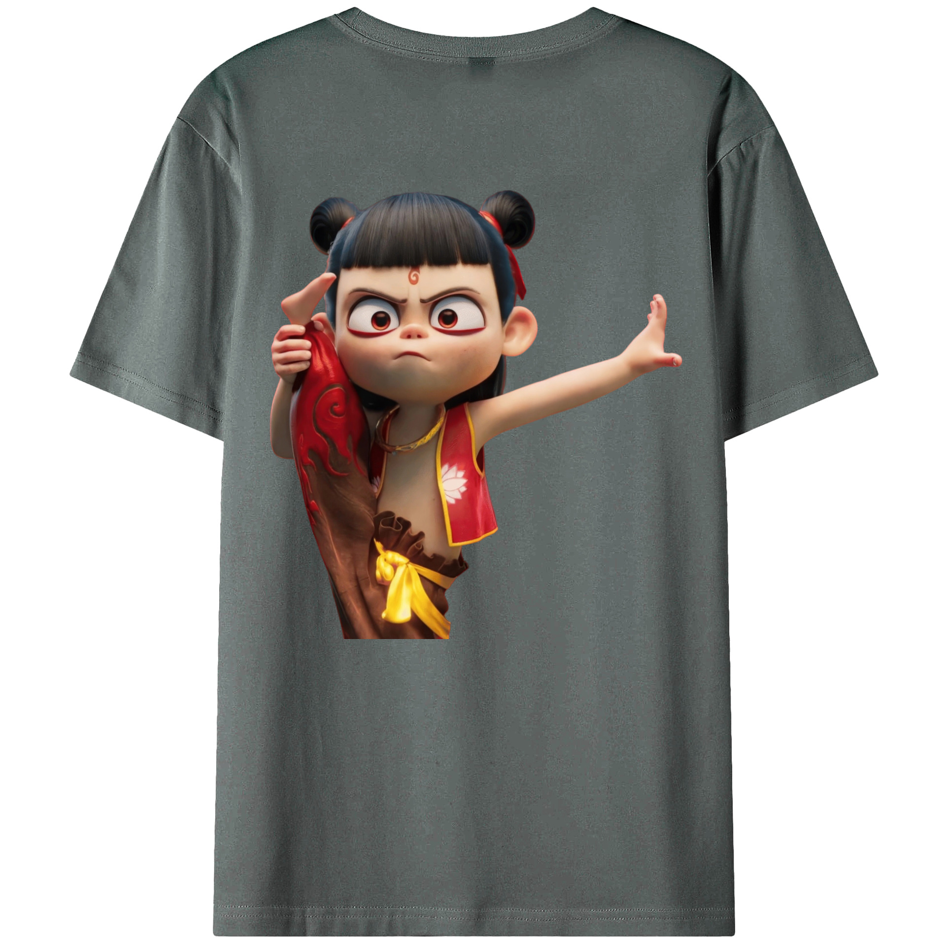 （画像用） Ne Zha 2 ナタ 魔童の大暴れ 綿100％ メンズ半袖Tシャツ（バックプリント） 通気性